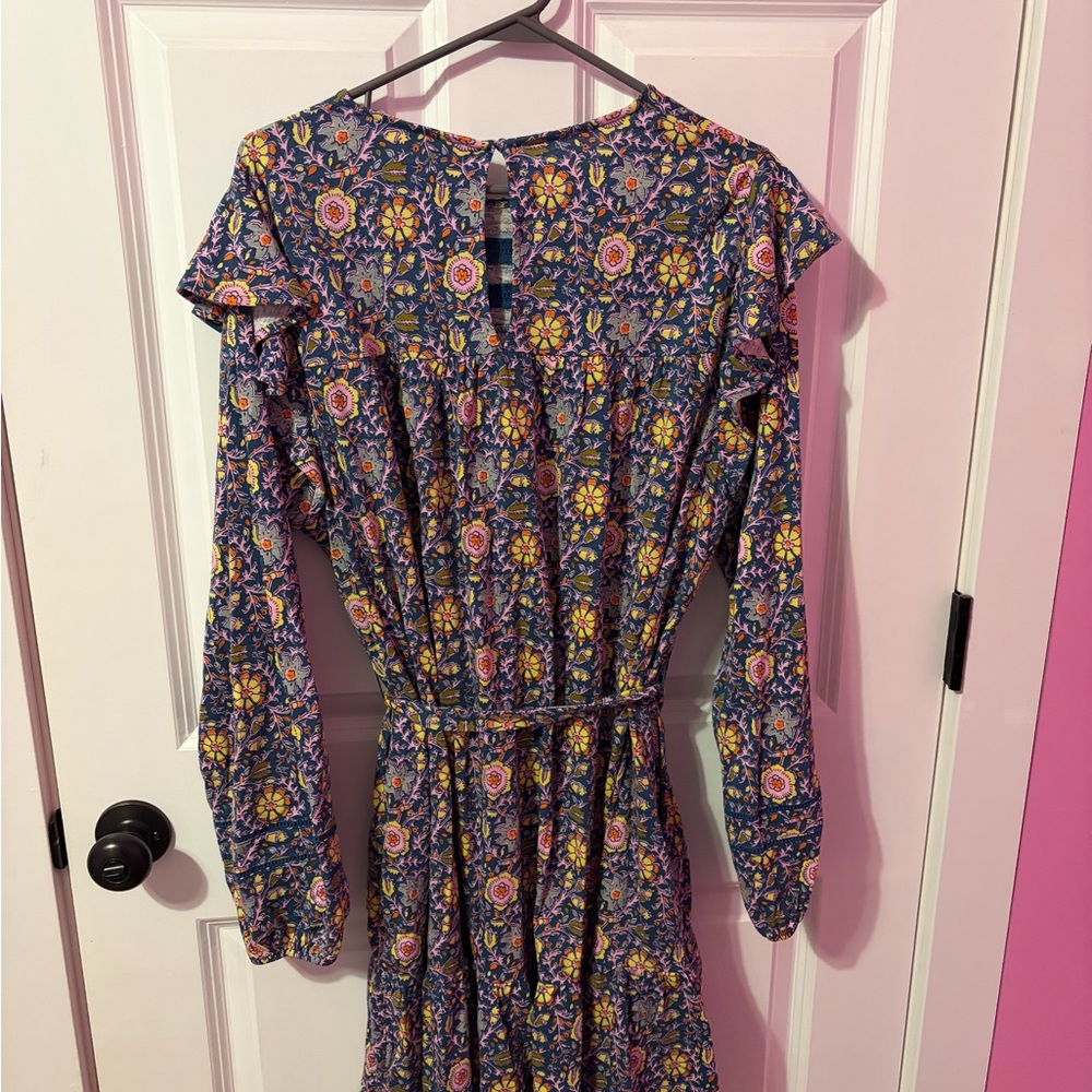 Boden Navy Floral Midi Dress with Pink & Yellow Accents - Picture 5 of 8